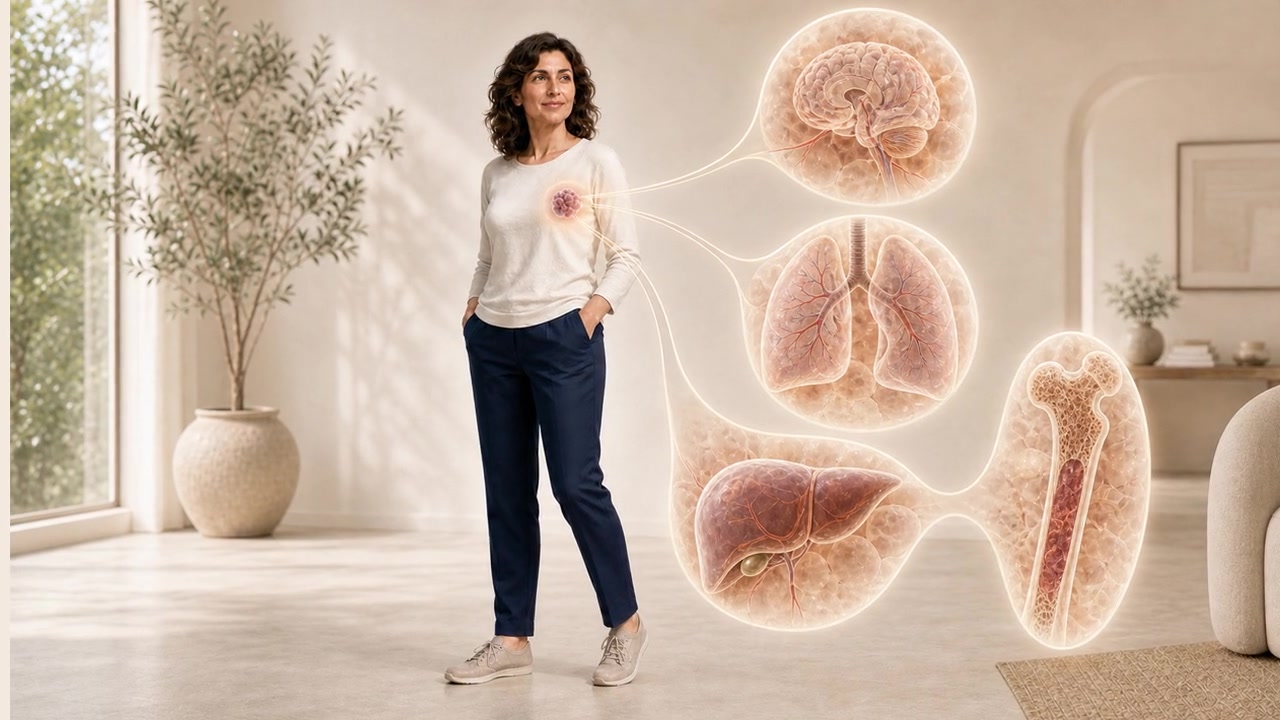 Tumor primario conceptual y cuatro posibles destinos metastásicos